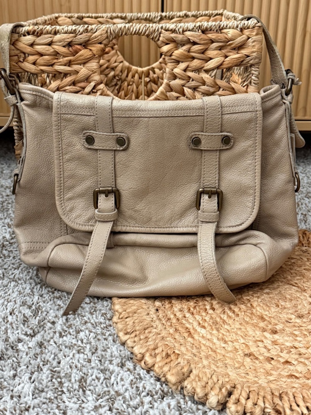 Tano Taupe Leather Messenger Bag